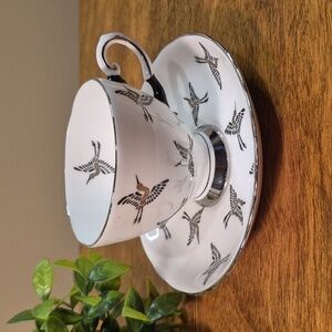 TUSCAN Fine English Bone China Vintage Crane Bird Design Teacup and Saucer